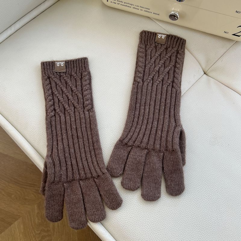 Fashion 5d Vertical Mesh Rope Spelling Dark Coffee Polyester Knitted Five-finger Gloves
