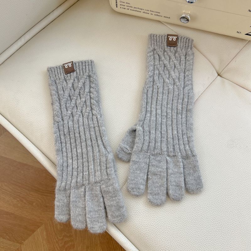 Fashion 8d Vertical Mesh Rope Gray Polyester Knitted Five-finger Gloves