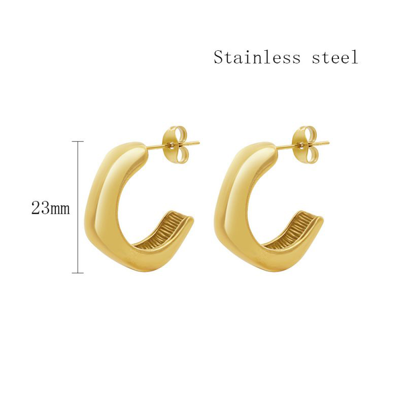 Fashion Gold Titanium Steel Irregular C-shaped Earrings