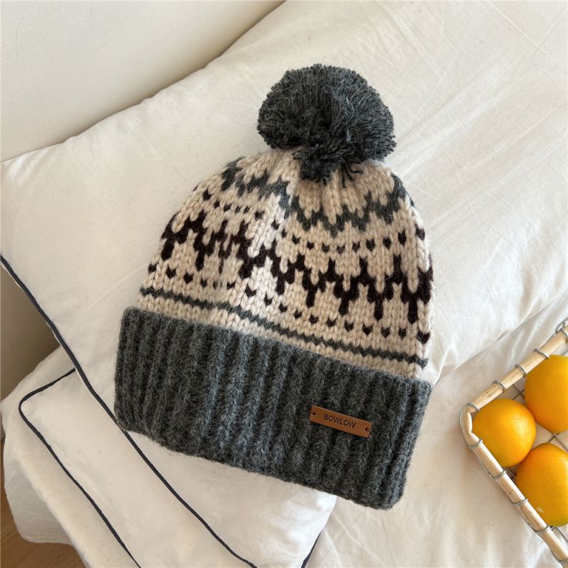 Fashion 4 Ball Ball Line Gray Wool Knitted Label Beanie
