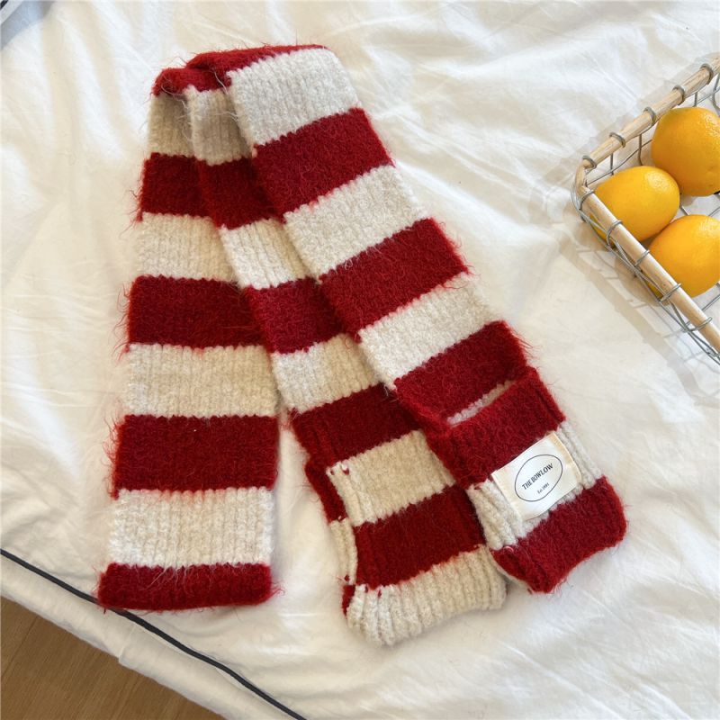 Fashion 17 Double Color Strip Pocket Red (10*165cm) Polyester Striped Patch Scarf