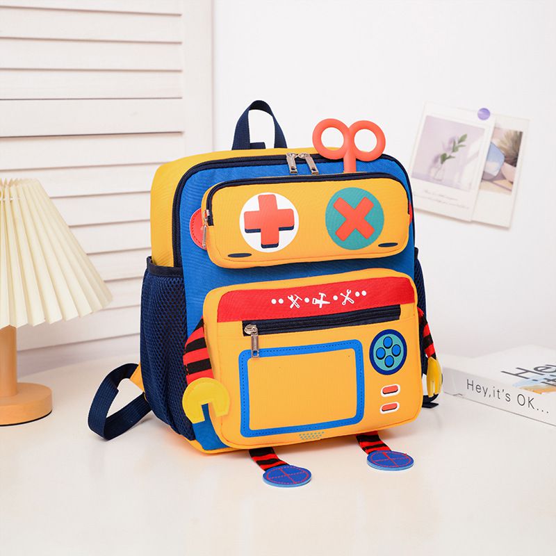 Fashion Yellow Oxford Cloth Contrasting Color Robot Childrens Backpack