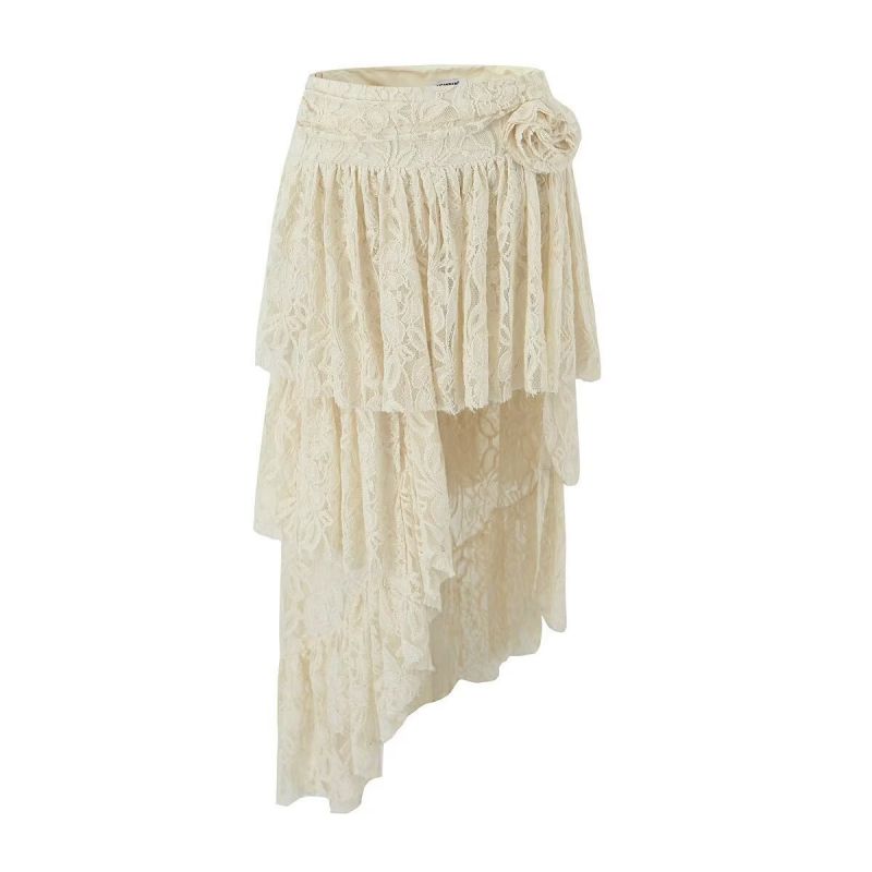 Fashion Beige Layered Lace Irregular Skirt