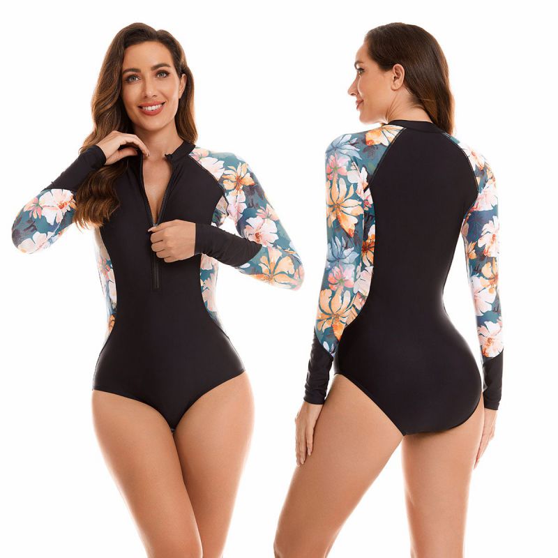 Fashion Black Polyester Printed Long Sleeve Wetsuit