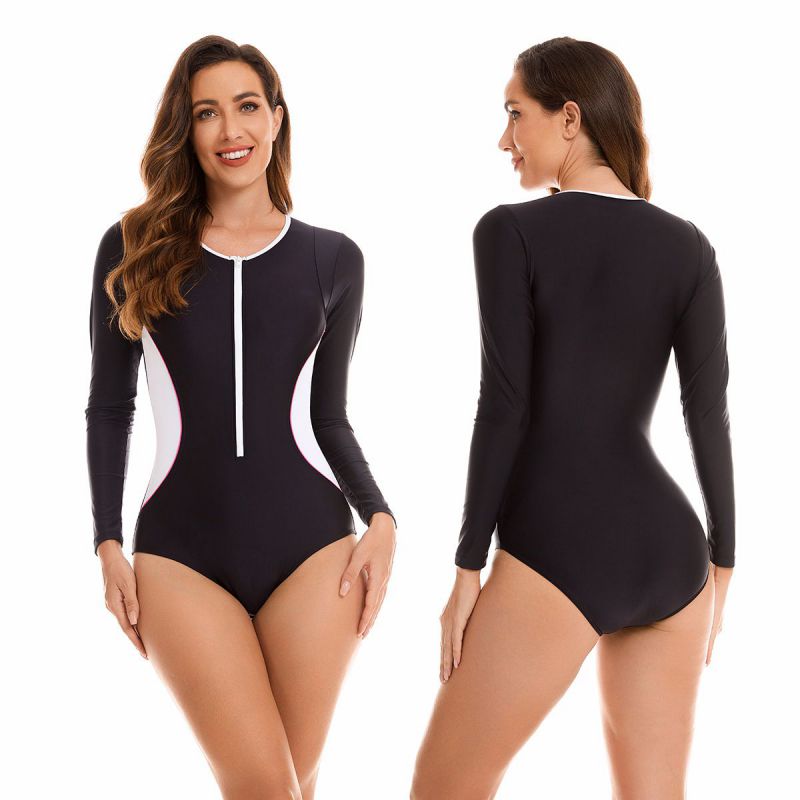 Fashion Dark Blue Polyester Color Block Long Sleeve Wetsuit