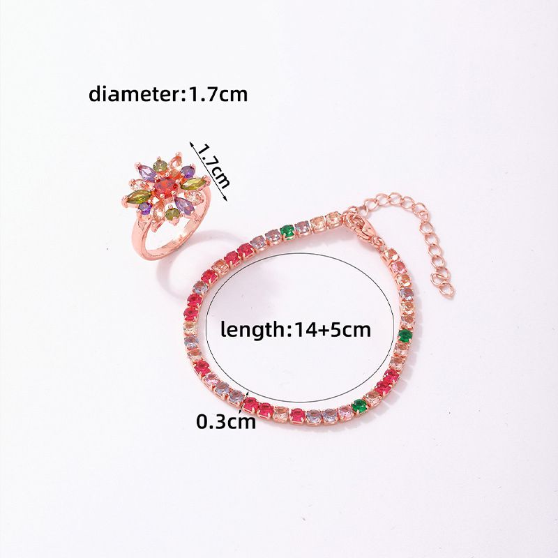 Fashion 5# Copper Inlaid Zirconium Geometric Ring Bracelet Set
