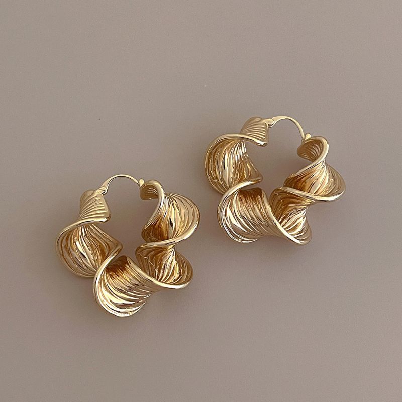 Fashion Gold Metal Textured Wavy Earrings