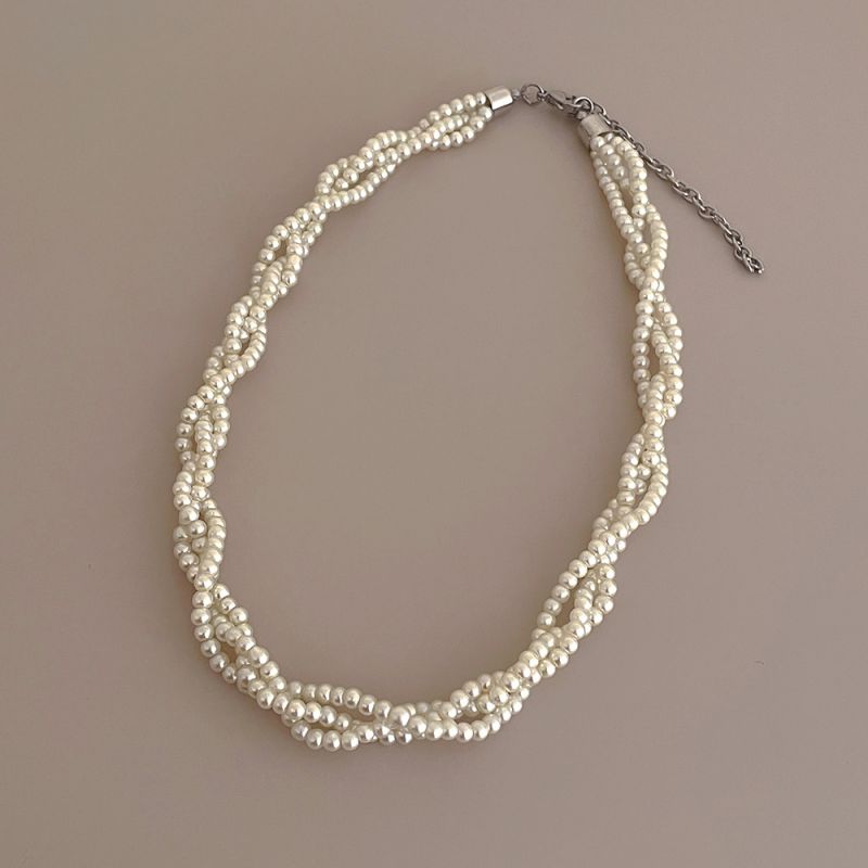 Fashion Silver Multi-layered Pearl Bead Wrap Necklace