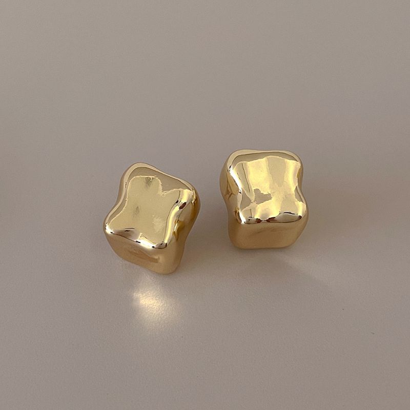 Fashion Gold Metal Three-dimensional Irregular Square Earrings