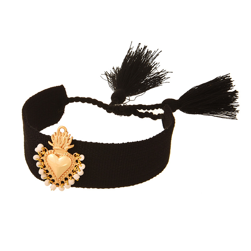 Fashion Black Copper Irregular Love Braided Tassel Bracelet