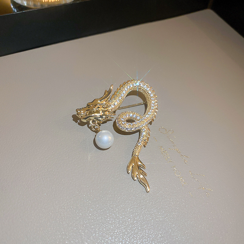 Fashion Brooch - Gold (real Gold Plating) Copper Inlaid Zirconium Dragon Brooch