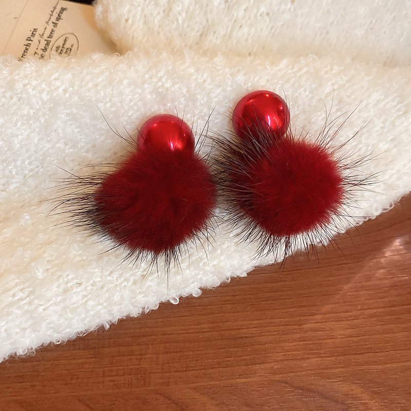 Fashion Red(pearl) Geometric Pom-pom Earrings