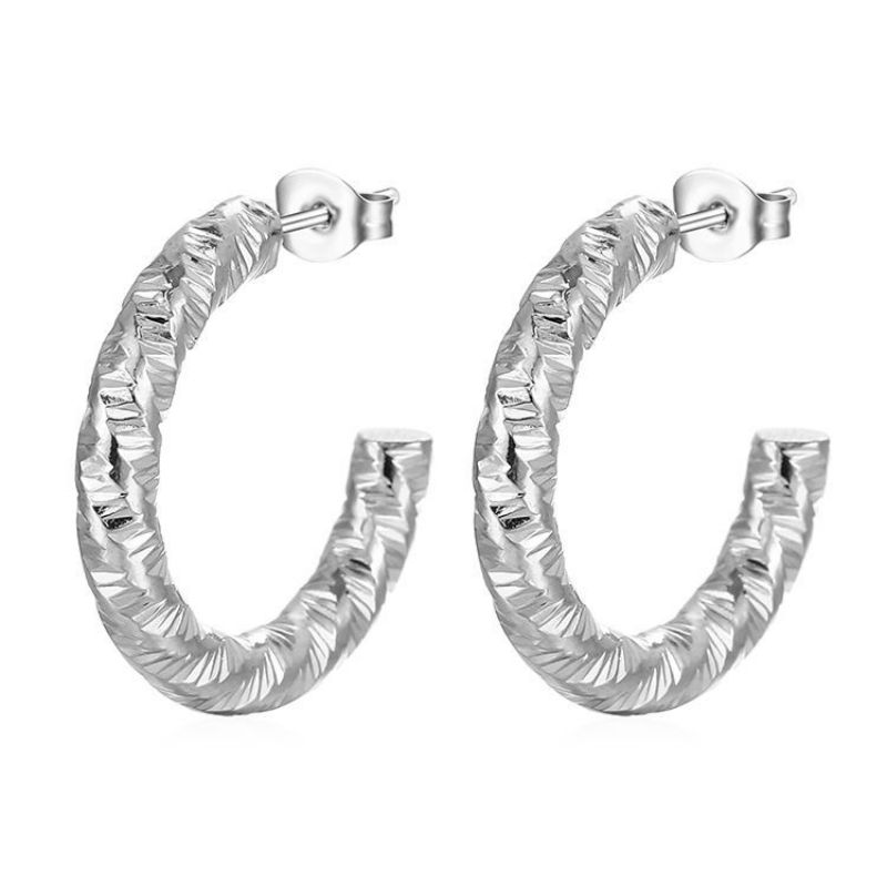 Fashion Silver Stainless Steel Geometric Pattern C-shaped Earrings