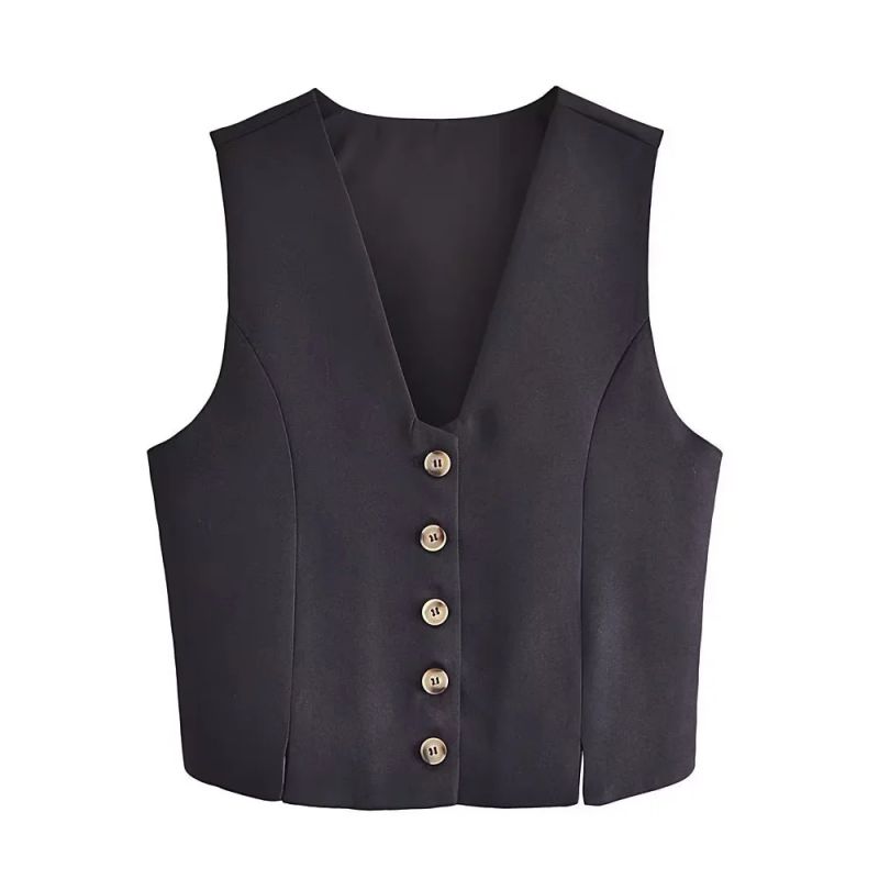 Fashion Black Woven Buttoned Blazer