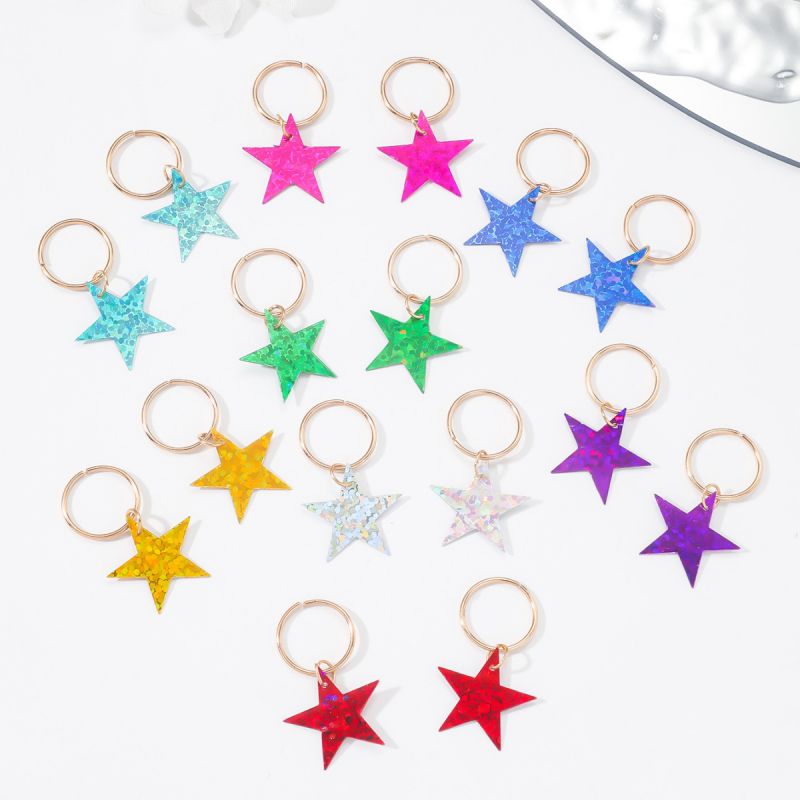 Fashion As Shown In The Picture A Set Of 16 Golden M3529 Colorful Five-pointed Star Hair Ring