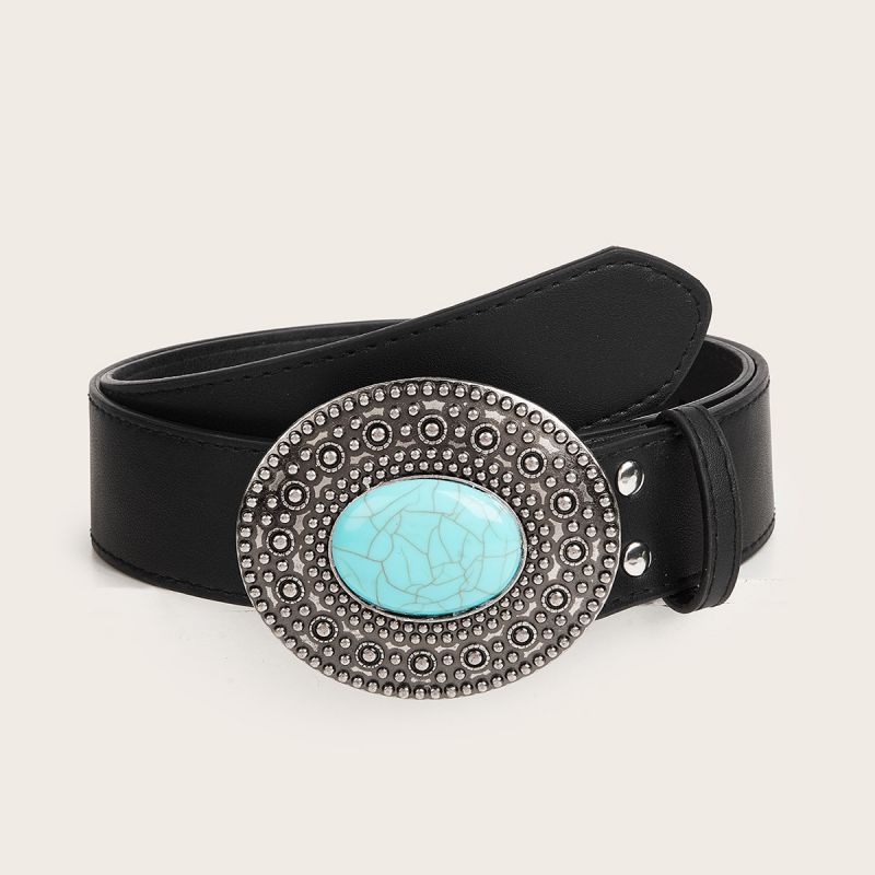 Fashion Round Snap Button (a Round Orchid Bead In The Middle) Faux Leather Oval Snap-buckle Wide Belt