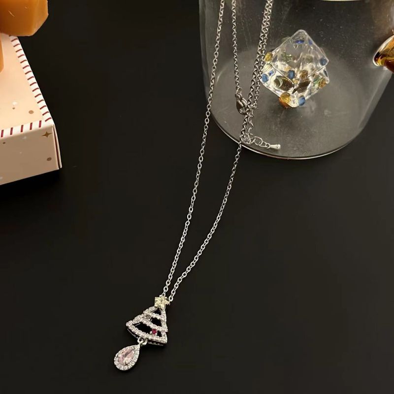 Fashion Silver Copper And Diamond Christmas Tree Necklace