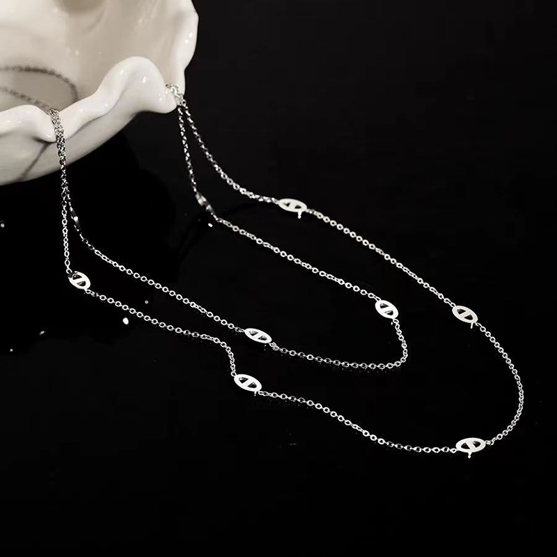 Fashion Silver Titanium Steel Pig Nose Chain Necklace