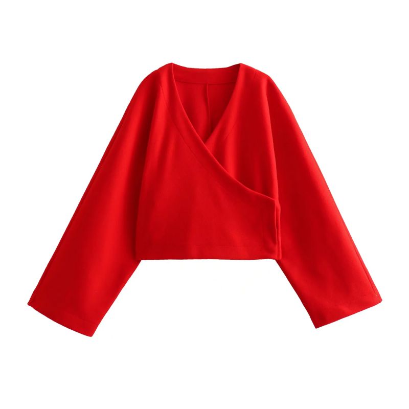 Fashion Bright Red Polyester V-neck Top