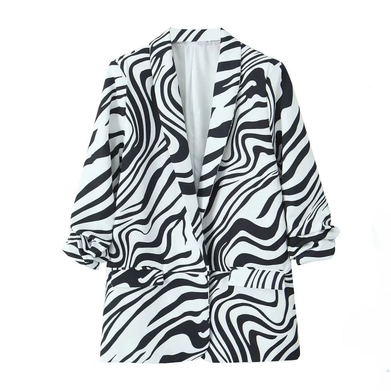 Fashion Zebra Print Polyester Zebra-print Lapel Blazer