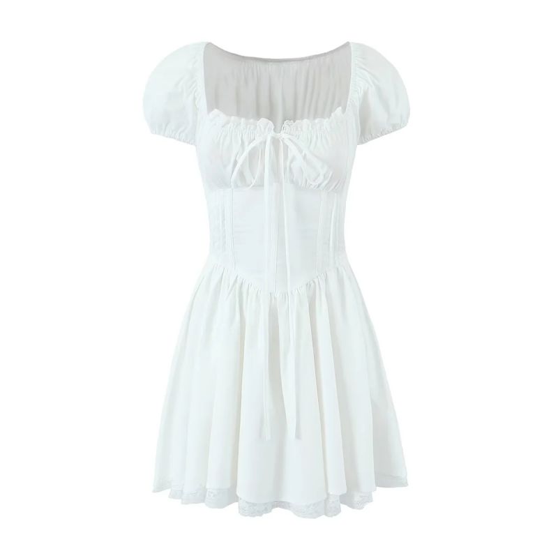 Fashion White Cotton Strappy Square Neck Skirt