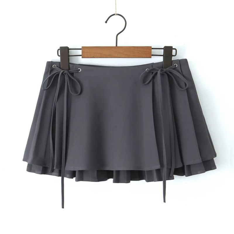 Fashion Grey Tie-up Double-layer Skirt