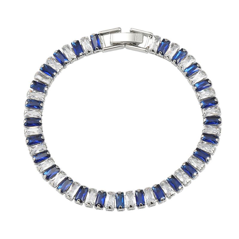Fashion Blue And White On Silver Copper Inlaid Zirconium Tennis Chain Bracelet