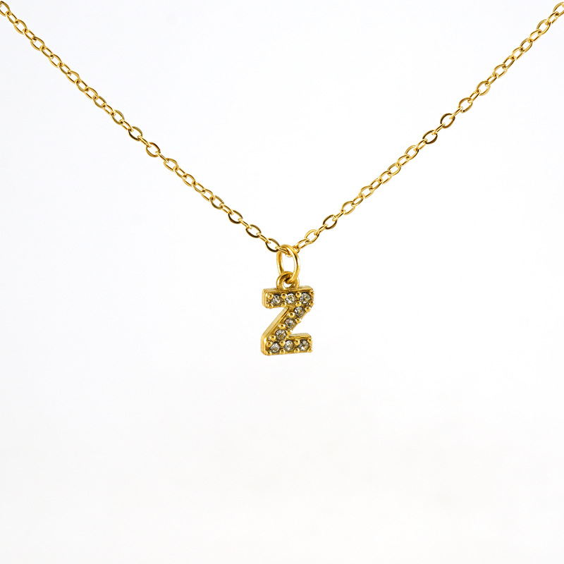 Fashion Letter Z (including Chain) Stainless Steel Diamond 26 Letter Necklace