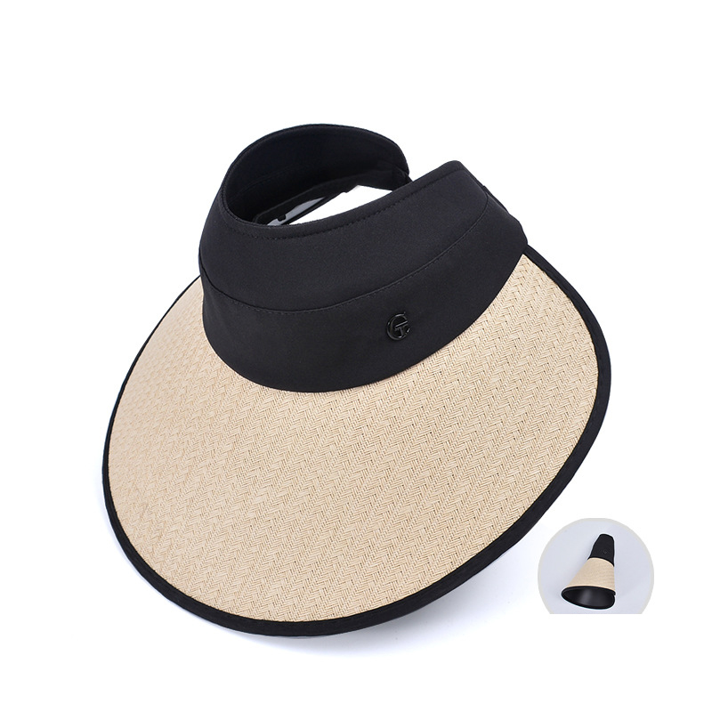 Fashion Beige Polyester Large Brim Vinyl Hollow Top Sun Hat