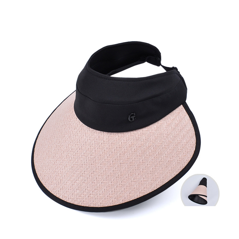 Fashion Pink Polyester Large Brim Vinyl Hollow Top Sun Hat