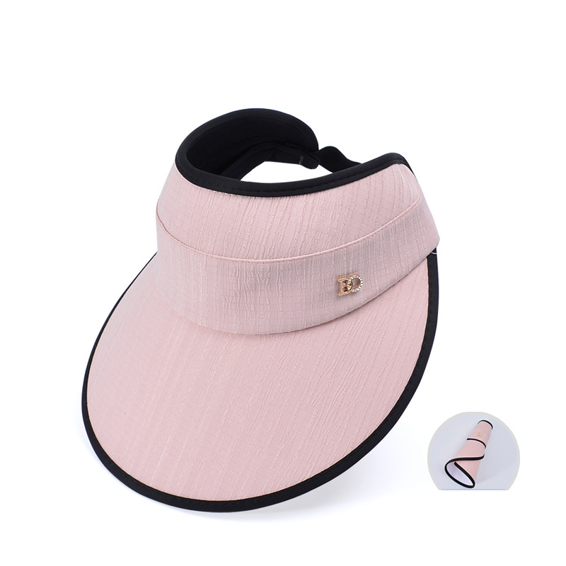 Fashion Pink Polyester Large Brim Hollow Top Sun Hat