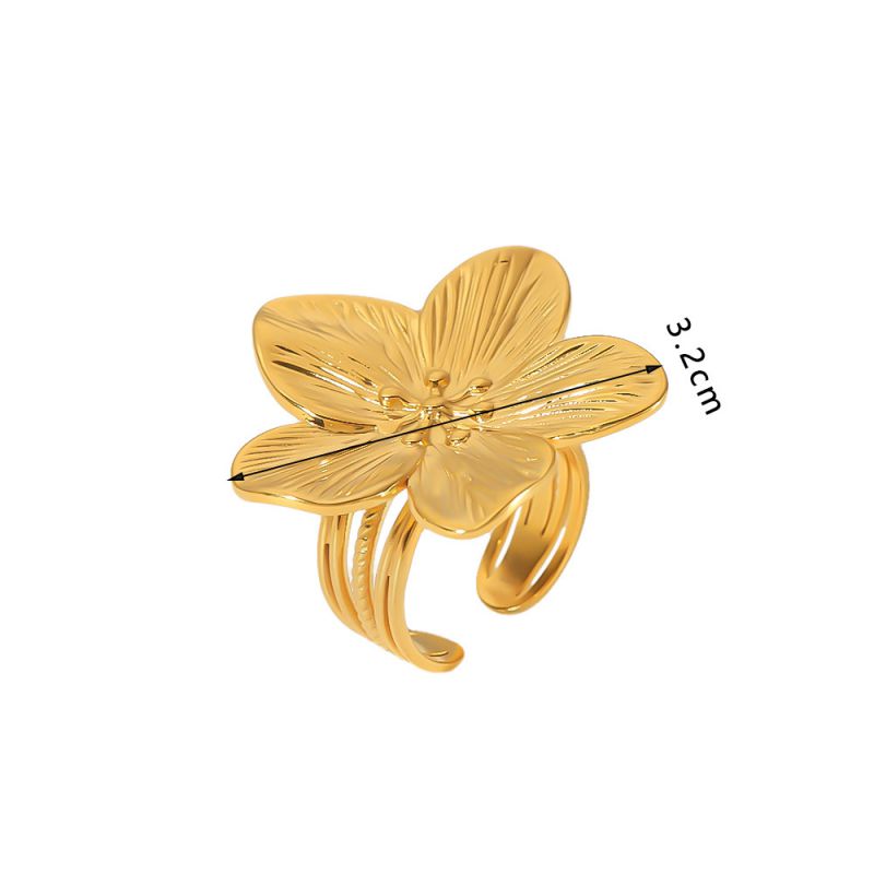 Fashion 5# Stainless Steel Flower Open Ring