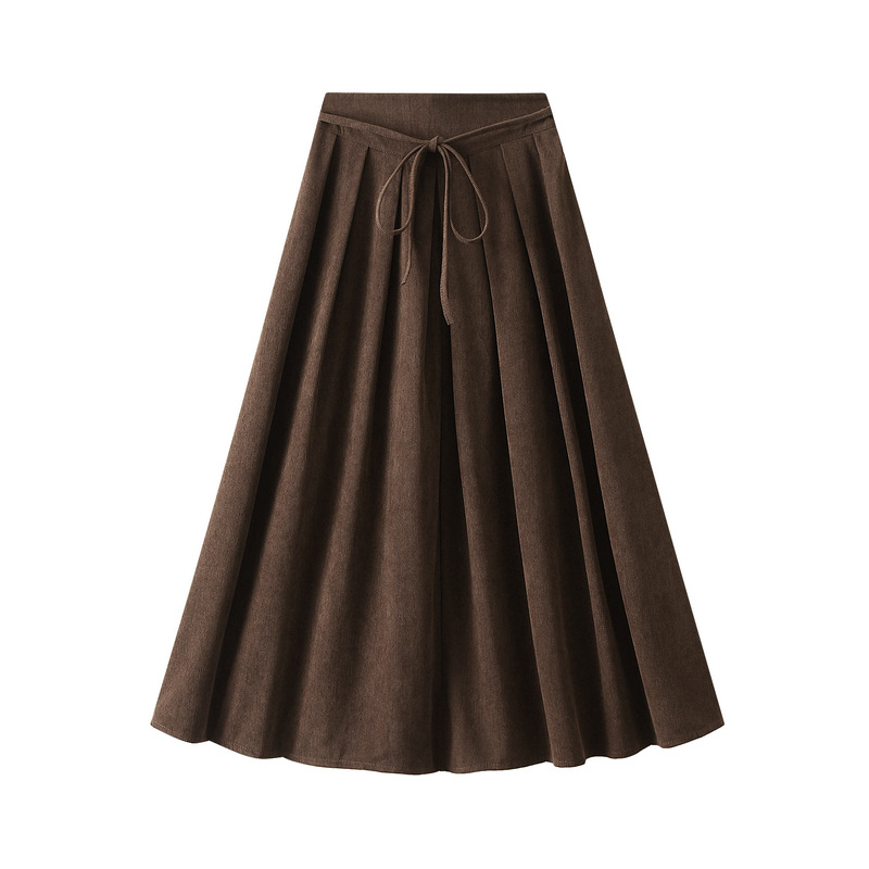 Fashion Dark Brown Polyester Lace-up Pleated Skirt