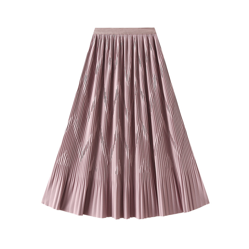Fashion Pink Polyester Embossed Pleated Skirt