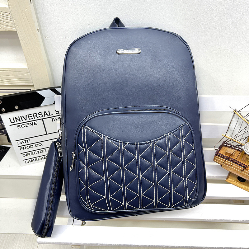 Fashion Blue Pu Large Capacity Backpack