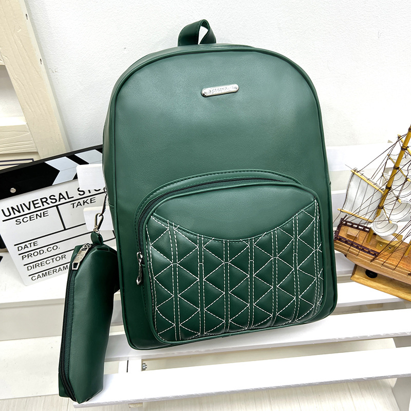 Fashion Green Pu Large Capacity Backpack