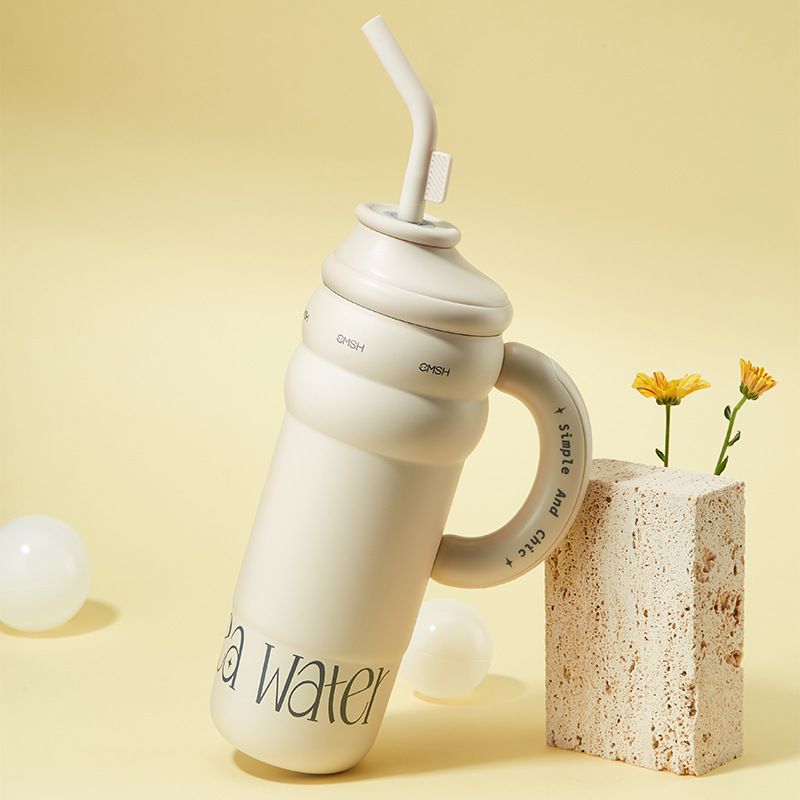Fashion Off-white Stainless Steel Large Capacity Straw Thermos Kettle