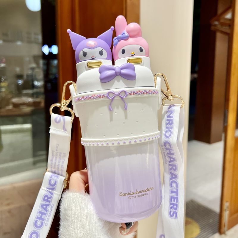 Fashion White Purple Lolita Stainless Steel Cartoon Large Capacity Thermos Cup