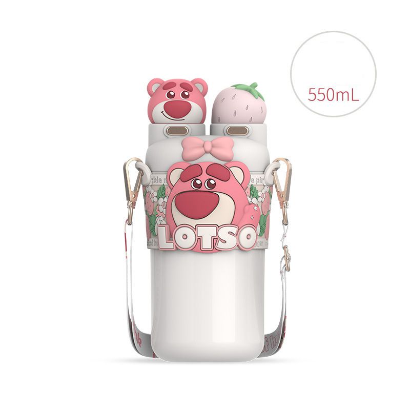 Fashion White Strawberry Bear Stainless Steel Cartoon Large Capacity Thermos Cup