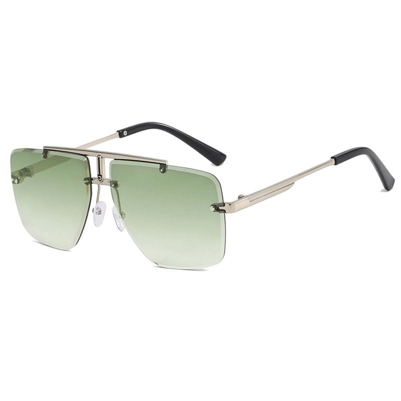 Fashion Double Green Rimless Cut-edge Double Bridge Sunglasses