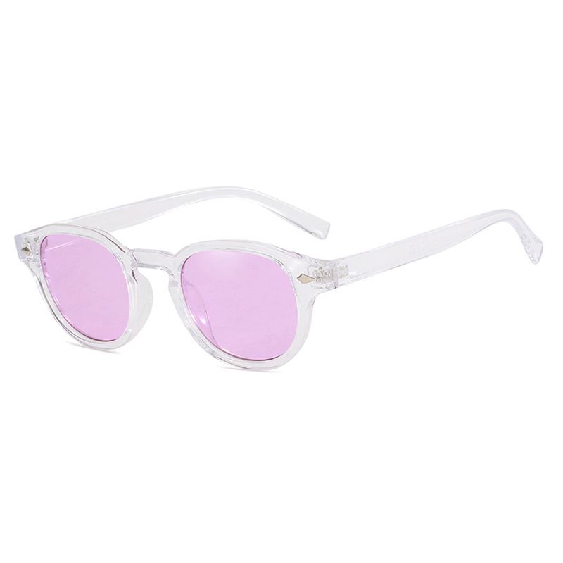 Fashion Transparent White And Purple Film Ac Studded Oval Sunglasses