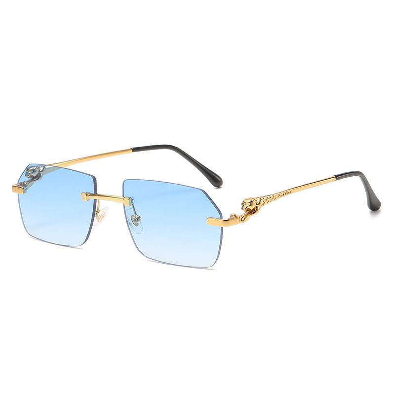 Fashion Golden Frame Double Orchid Frameless Cutaway Leopard Head Temple Sunglasses