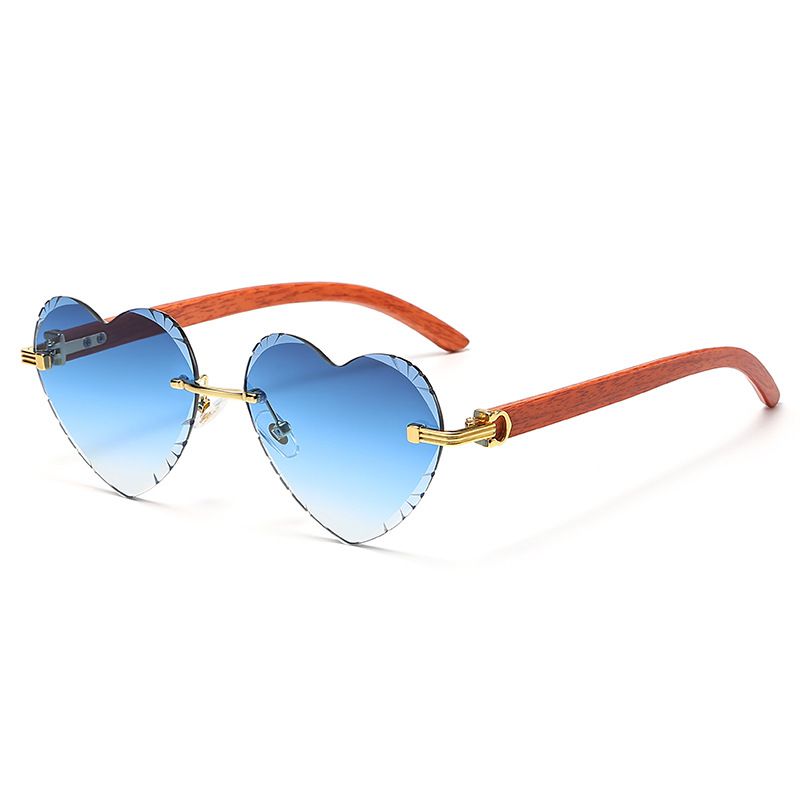 Fashion Gold Frame Gradient Blue Frameless Cut-edge Love Sunglasses