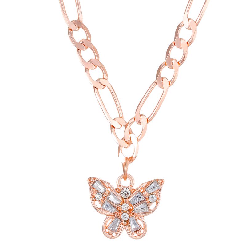 Fashion Rose Gold Alloy Zirconium Butterfly Necklace