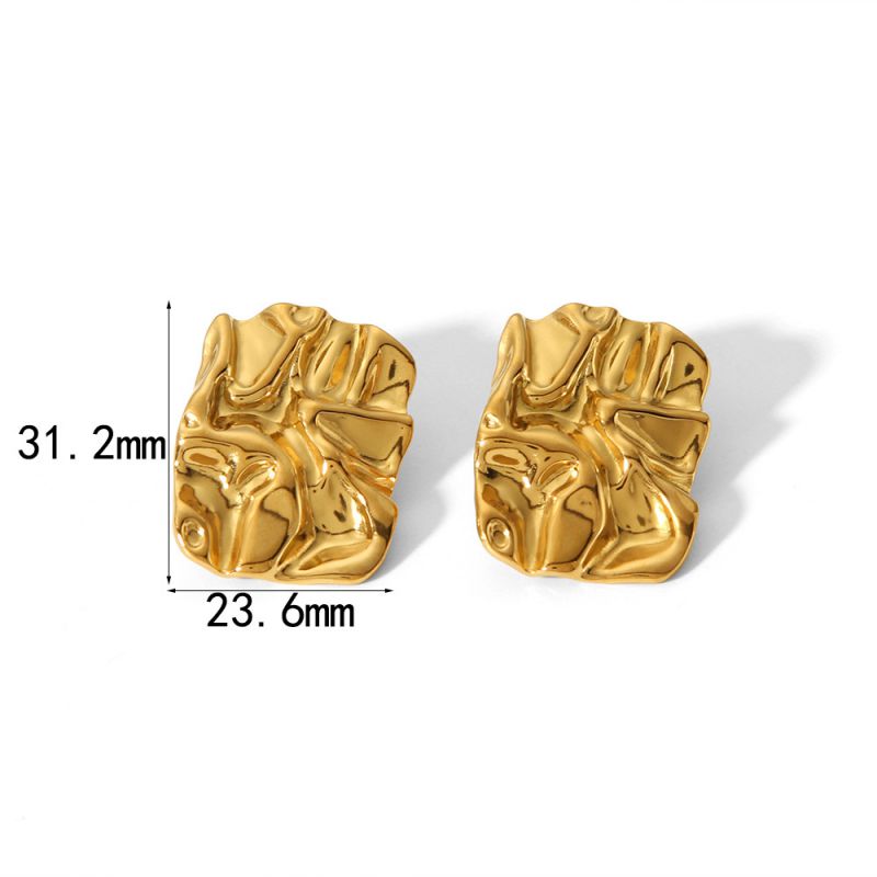 Fashion Gold Stainless Steel Geometric Pleated Earrings