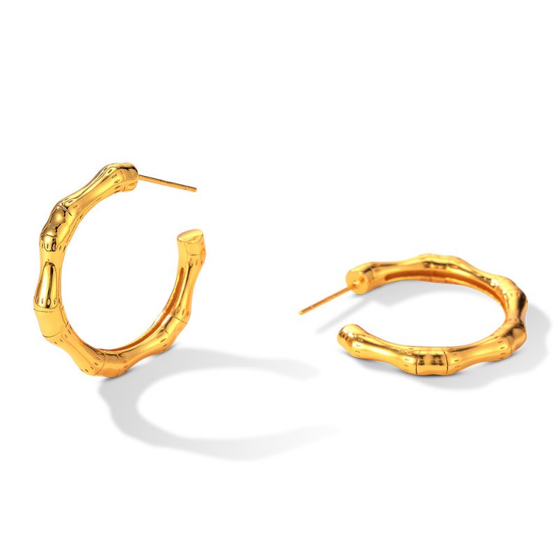 Fashion Gold Color Gold-plated Copper Bamboo Earrings