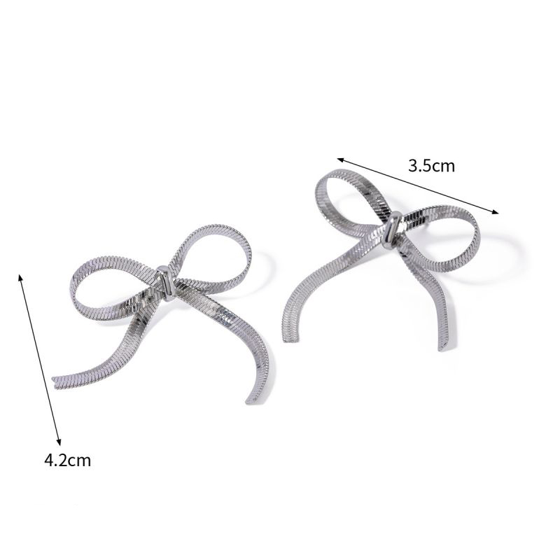 Fashion Silver Stainless Steel Flat Snake Chain Bow Earrings