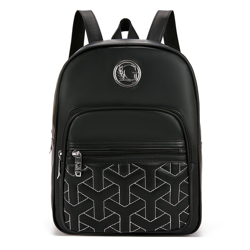 Fashion Black Pu Embroidery Large Capacity Backpack