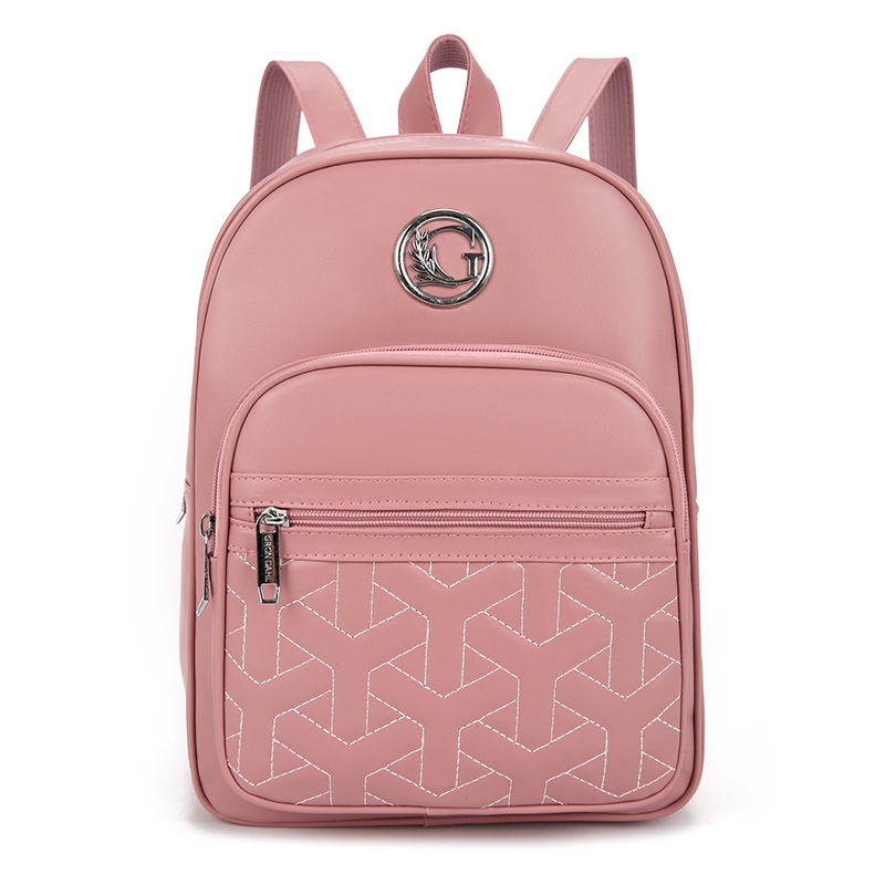 Fashion Pink Pu Embroidery Large Capacity Backpack