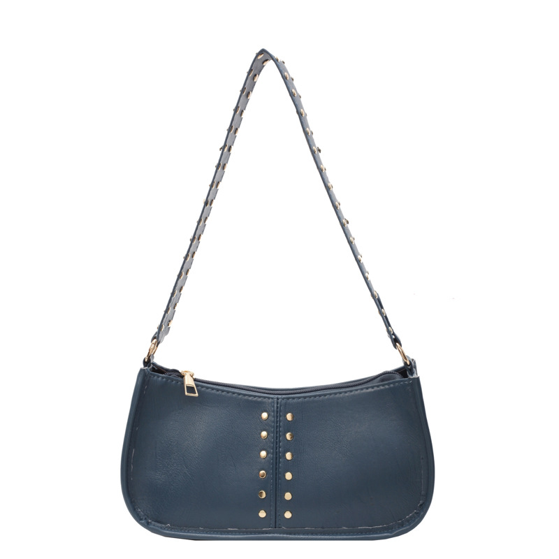 Fashion Blue Pu Rivet Large Capacity Shoulder Bag